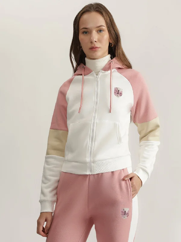 Iconic Women Pink Color-Blocked Hooded Full Sleeves Sweatshirt