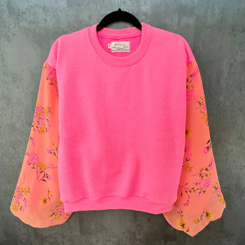 Puff Sleeve Sweatshirt - Floral Print