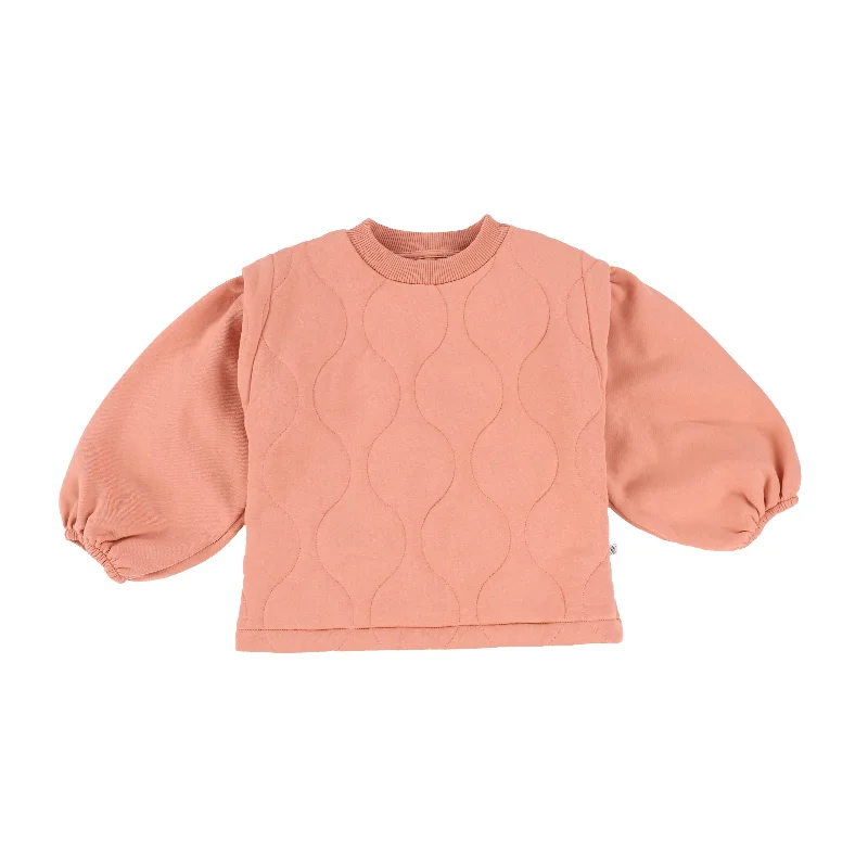 Repose Coral Quilted Puff Sleeve Sweatshirt [Final Sale]