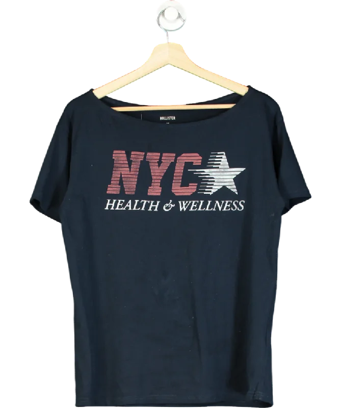 Hollister Blue Oversized Off-the-shoulder Nyc Graphic Tee UK XS