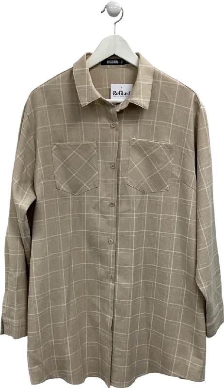 Missguided Beige Oversized Checked Shirt UK 8