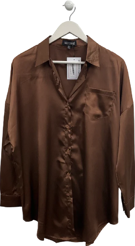 Missy Empire Brown Oversized Satin Shirt UK 10