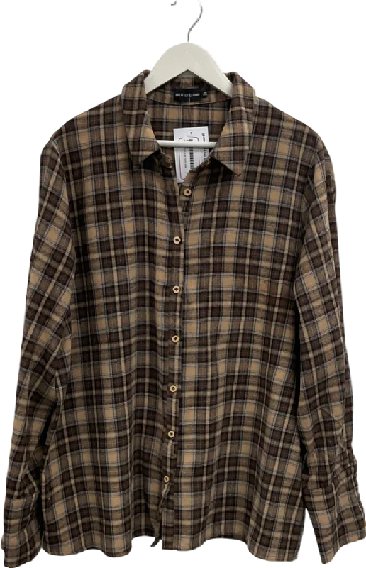 PrettyLittleThing Brown Oversized Checked Flannel Shirt One Size