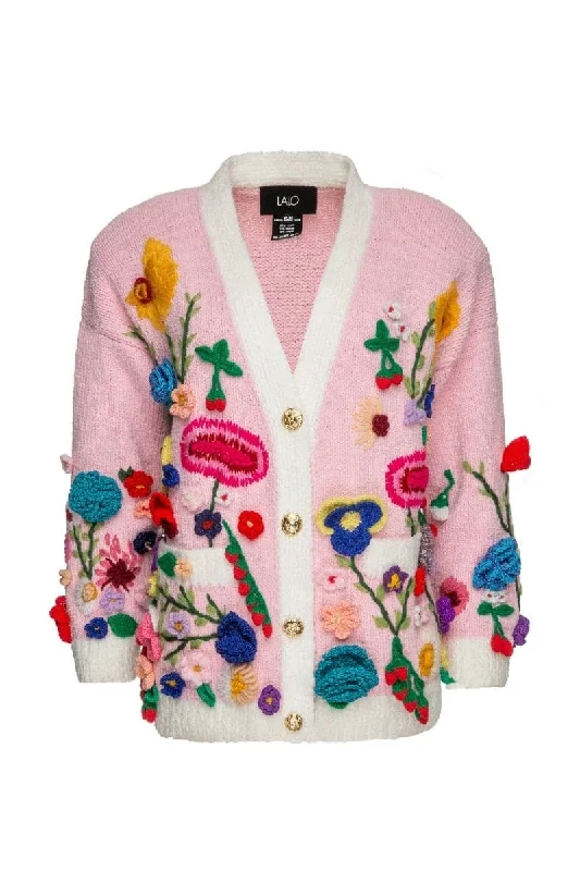 FLORIS PINK EMBROIDERED OVERSIZED CARDI