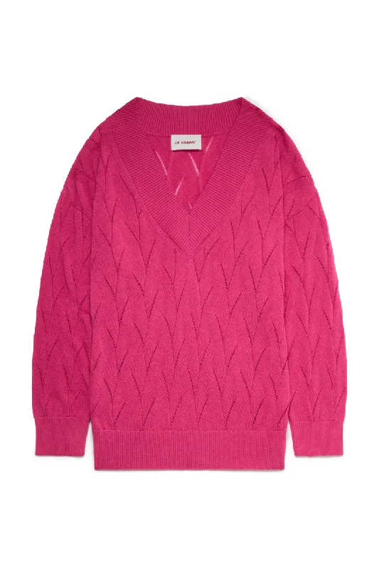 OVERSIZED V NECK JUMPER IN BRIGHT PINK