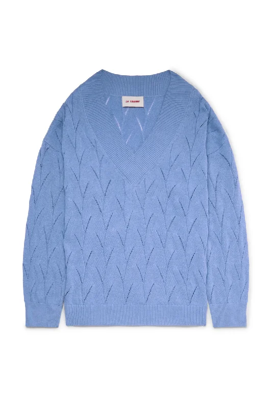 OVERSIZED V NECK JUMPER IN LIGHT BLUE